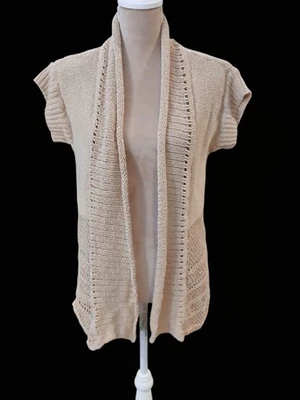 Cárdigan abierto Coldwater Creek mezcla de lino tejido hilo dorado kimono mujer XS Foto 1 de 4