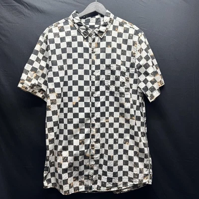 Camisa PacSun Para Hombre Grande Negra Blanca Cuadros Manga Corta Abotonada Foto 1 de 4