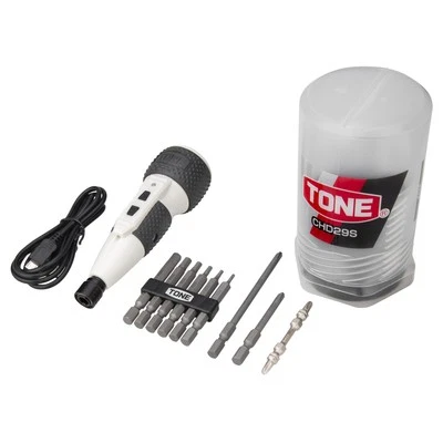 TONE CHD29S Electric Screwdriver Set 1/4" 6.35mm 10pcs Hybrid 2.5Nm White Japan - Image 1 of 4