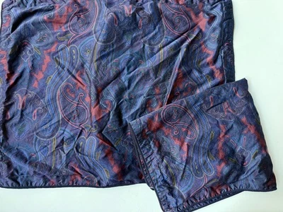 Rare! PAIR Ralph Lauren *STANDARD Pillow SHAMS Blue SATEEN PAISLEY Maroon GUC! - Image 1 of 4
