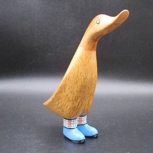 DCUK  8" Spotty Duck, Blue & Plaid Welly Boots, Hand Painted Carved Bamboo Root - Picture 1 of 16
