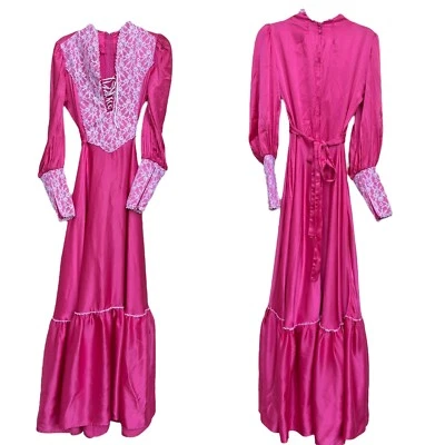 Vintage 1970s blazing hot pink prairie dress Gunne Sax - Image 1 of 4