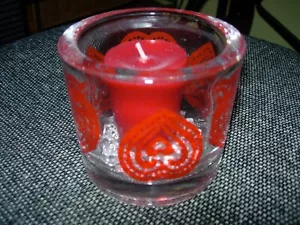 GLASS VOTIVE VALENTINE HOLDER--RED HEARTS--#V3 - Picture 1 of 24