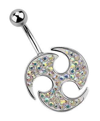Piercing Ombelico Gioiello Banana Spina E Triskele Con Ferido Glitter Cristalli - Immagine 1 di 2