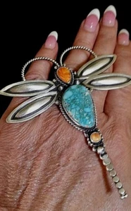 Navajo Carico See Türkis Libelle Anhänger/Brosche Sterlingsilber signiert - Bild 1 von 12