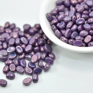 Samos® par Puca® (20 beads) 2-Hole 7x5mm Oval Amethyst Gold Ceramic Look - Picture 1 of 2