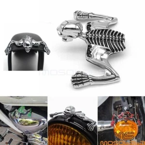 Chrome Skull Headlight Ornament For Harley Chopper Bobboer 7'' Headlight Fender - Picture 1 of 2