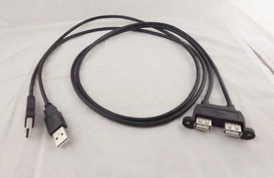 1x 2 USB A Female Panel Mount Socket To Dual USB 2.0 A Male Extension Cable 3ft - Image 1 of 4