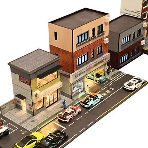 Diorama 1/64 Building Model Lighting City Convenience Store Garages Scene Models - Picture 1 of 32