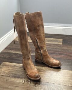 BED|STU Manchester Tan Rustic White Leather Tall Riding Boots Size 8
