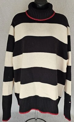 Tommy Hilfiger Womens Sweater Shirt Size L Large Black Red Ivory Striped Wool - Image 1 of 4