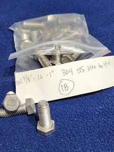3/8-16 Sechskantschrauben 304 Edelstahl ~ 1 Zoll Länge DIE Marke (18 Stück) - Bild 1 von 2
