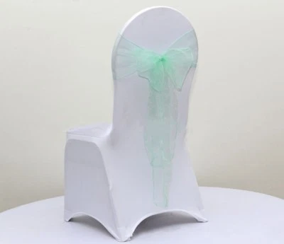 Silla de organza verde como nueva marco silla lazo silla cinta boda cumpleaños decoración Foto 1 de 4