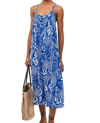 Vestido H&M Azul Estampado Floral Jersey Tejido SIN MANGAS Espalda Baja Talla Línea A XL Foto 1 de 4