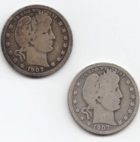 1907 & 1907 D Barber Quarters, G-VG Cover