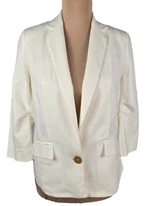 Anthropologie ELEVENSES~Sz 0~Cream Linen Blend 3/4 Ruched Sleeves Blazer Jacket - Picture 1 of 12