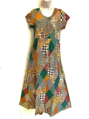 Sacred Threads Hippie Boho Gypsy Festival Patchwork Button Up Dress L/XLB 221281 - Image 1 of 2