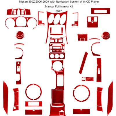 60Pcs W/ Navi Dashboard Full Set Kit Cover Trim For Nissan 350Z Carbon Fiber - Imagem 1 de 4
