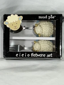 Mud Pie LAMB Spoon & Fork Baby Eating Feeding Utensils Set - Picture 1 of 4