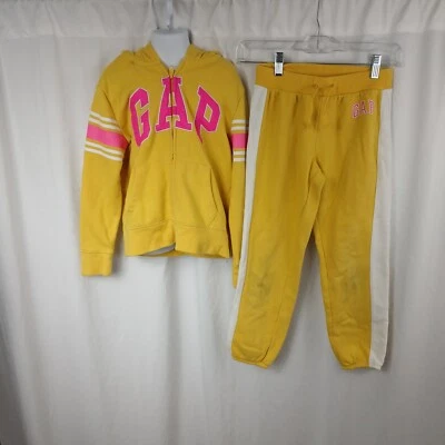 Gap Kids Fleece Hoodie Jogger  Set Yellow Pink Girls Size M - Image 1 of 4