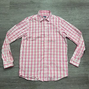 Johnnie O Shirt Mens Medium Pink Plaid Button Up Casual Long Sleeve Preppy Adult - Picture 1 of 9