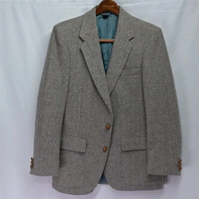 Blazer Abrigo Deportivo De Colección Años 80 Farah 40R Beige Caqui Espiga Tweed 2 Botones Foto 1 de 4