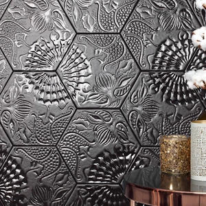 Full Tile Sample: Catalan Decor Black Hexagon Porcelain Wall & Floor Tiles - Picture 1 of 2