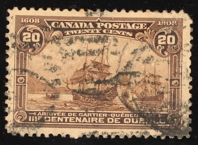 Canadá Scott 103 Usado 20c Amarillo Marrón 1908 Quebec Lote de Tercientos T682 sellos bhmstamps Foto 1 de 2