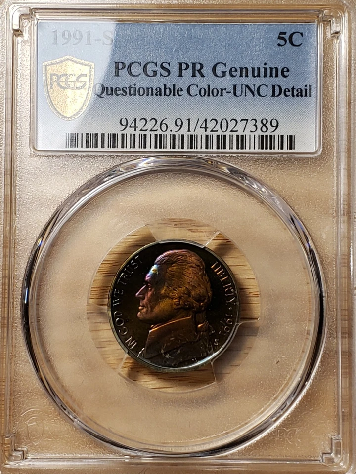 1991 S Jefferson Proof Nickel Beautifully Toned PCGS PR Detail 7389 - Image 1 of 3