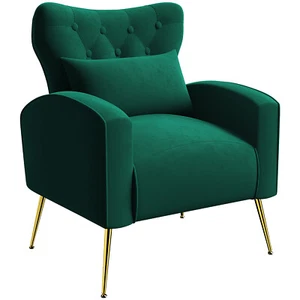Upholstered Wingback Chair Stylish Velvet Accent Chair Comfy Tufted Sofa Chair - Picture 1 of 57