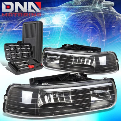 PARA 1999-2002 CHEVY SILVERADO EURO CARCAÇA PRETA ESQUERDA+DIREITA FARÓIS+FERRAMENTAS - Imagem 1 de 4