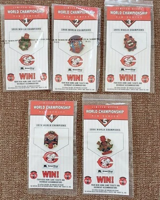 CINCINNATI REDS 5 TIME WORLD SERIES 5 Lapel Pin Set - Coca-Cola / AMERISTOP Card - Image 1 of 4