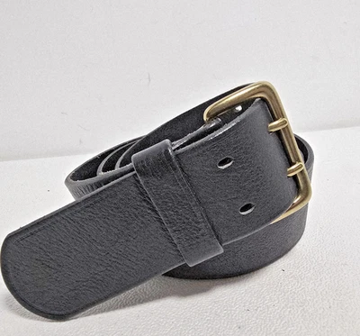 J.Crew Belt Italian Leather Black Double Prong Brass Made In USA Size Medium - Image 1 of 4