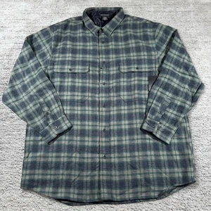 Marithè Francois Girbaud Navy/Green Wool Flannel Winter Button Up Collard Shirt. - Picture 1 of 6