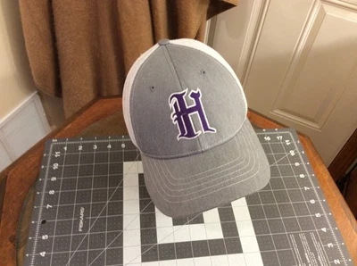 Richardson 112Y Youth Trucker Snapback Cap Gray & White with Purple H Logo - Image 1 of 4