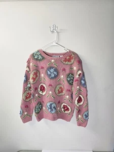 Vintage Northern Isles Petites Strickpullover von Hand rosa Blumen PS - Bild 1 von 22