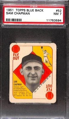 1951 TOPPS BLUE BACK #52 Sam Chapman PSA 7 NM 11753594  - Image 1 of 3