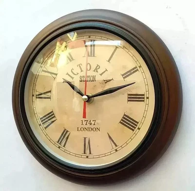Reloj de pared de vidrio profundo de madera de 8" estilo antiguo acabado marrón Foto 1 de 4