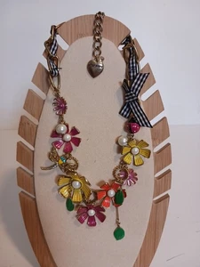 Betsey Johnson Jewelry Necklace Flowers Lady Bug's Rhinestones Boho Hippie Y2K - Picture 1 of 10