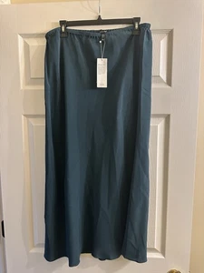 NWT Eileen Fisher Silk Double Crepe Bias Pine Green Pull-On Maxi Skirt Sz L $278 - Picture 1 of 4