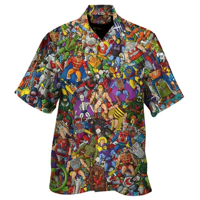 Camisa havaiana retrô brinquedos color aloha verão praia botão para baixo - Imagem 1 de 2