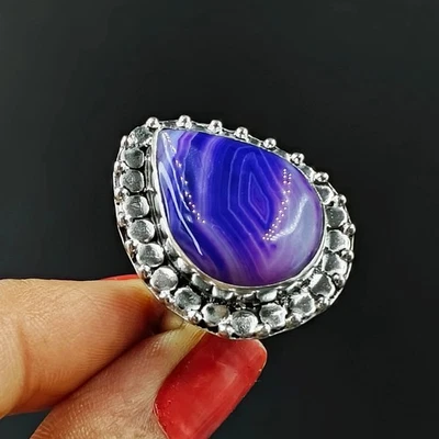 Anillo de plata 925 púrpura encaje ágata corte pera joyería para mujer, anillo talla 8 EE. UU. Foto 1 de 4