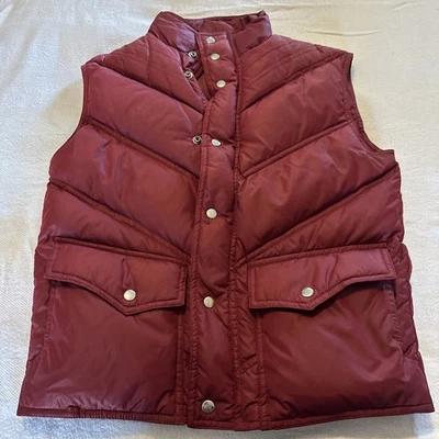 Vtg Burgundy Wine 70s Swan Brand Puffer Down Feather Sleeveless Jacket Size S - Image 1 of 4