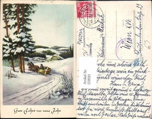 559591,Neujahr Pferdeschlitten Schlitten Winterlandschaft Postbote - Picture 1 of 1