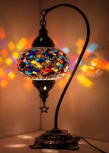 DEMMEX Turkish Mosaic Table Lamp, Handmade Boho Glass Light, Large Globe, Multi - Picture 1 of 9