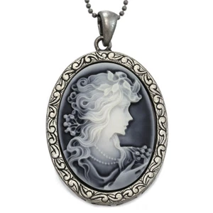 Collar colgante de cameo de estilo antiguo gris de colección - Imagen 1 de 4