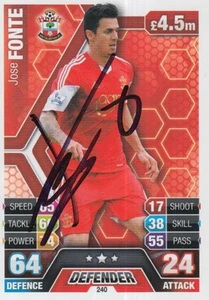 CARTOLINA JOSE FONTE FIRMATA A MANO SOUTHAMPTON 13/14 MATCH ATTAX 2013/2014. - Foto 1 di 1