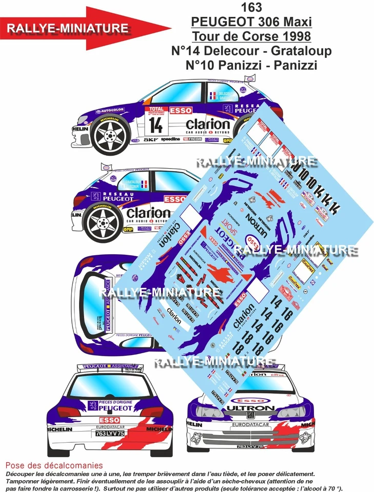 DECALS 1/43 REF 0163 PEUGEOT 306 MAXI PANIZZI TOUR DE CORSE 1998 WRC RALLYE - Photo 1/1