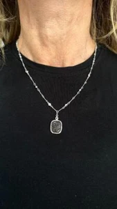 Platinum Sterling Silver Black & White Sapphire Pave Reversible Halo Necklace - Picture 1 of 23