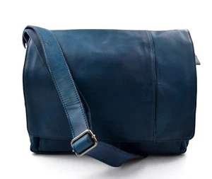 Borsa laptop messenger pelle porta notebook a tracolla ipad tablet laptop blu - Foto 1 di 9